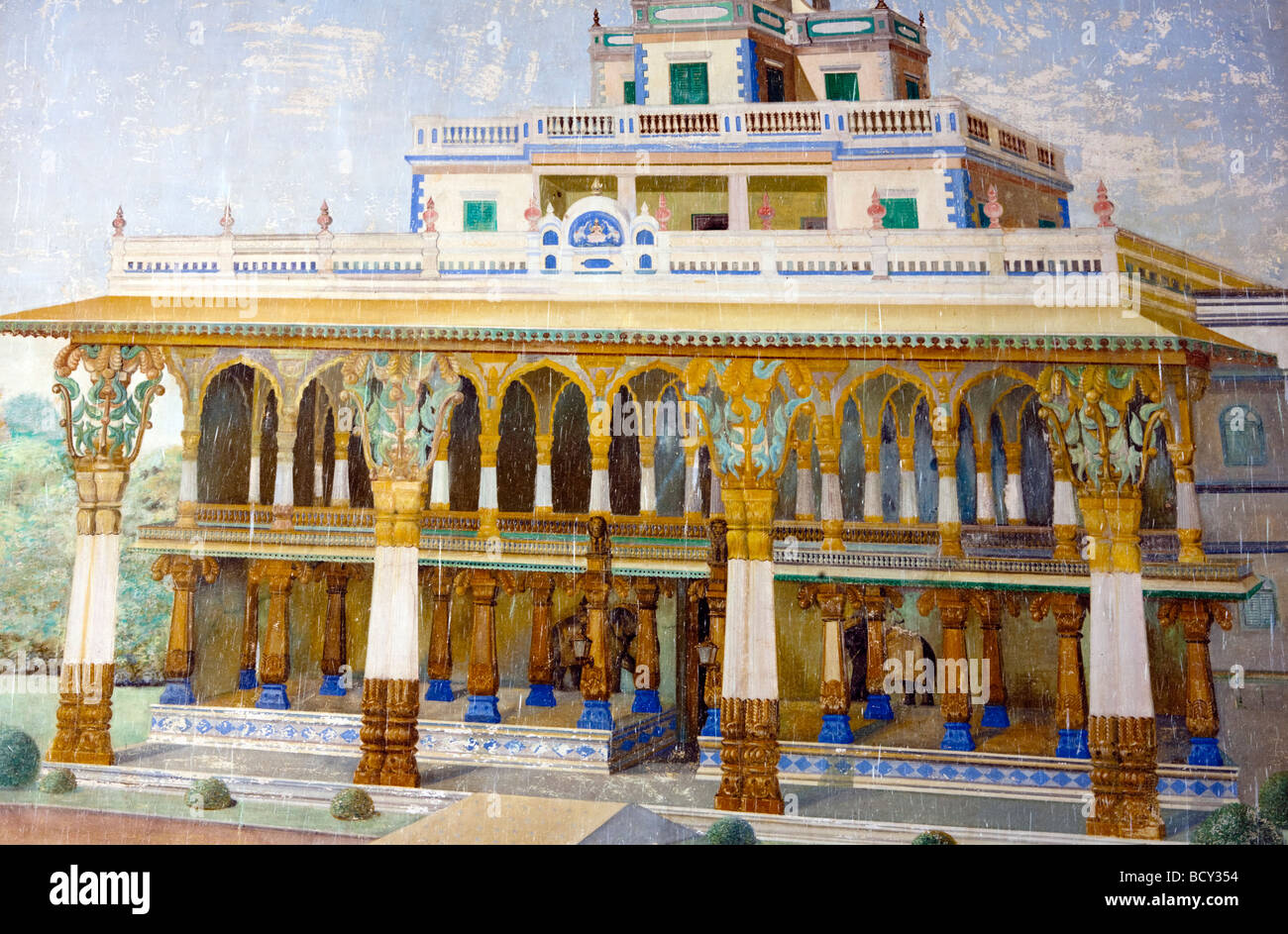 Palast-Malerei im Inneren der Maharajas Palace Mysore Bundesstaat Karnataka Indien Stockfoto
