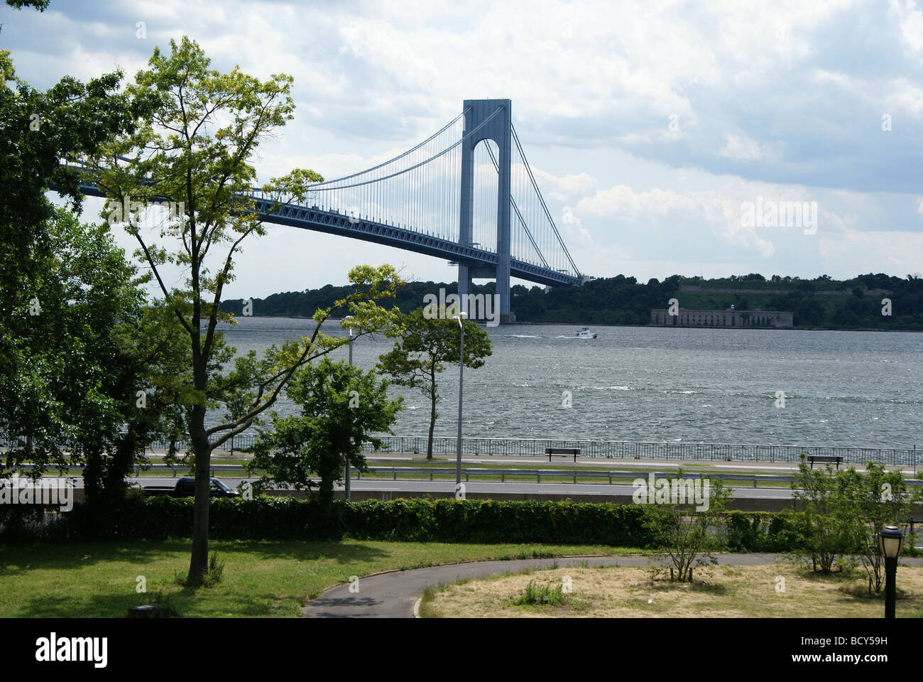 Verrazano-Narrows-Brücke verbindet Brooklyn, Staten Island Stockfoto