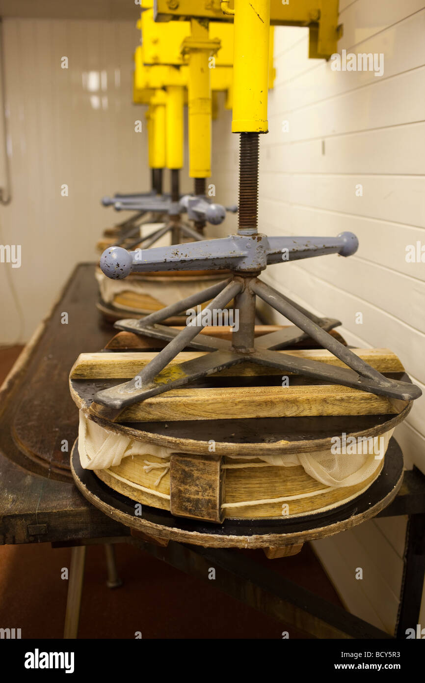 Produktion des französischen Käses "Beaufort", in den französischen Alpen Stockfoto