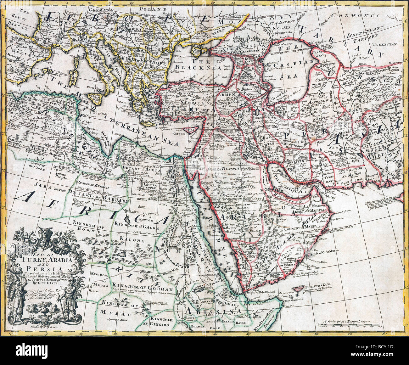 Karte der Türkei, Arabiens und Persiens, 1721. Stockfoto