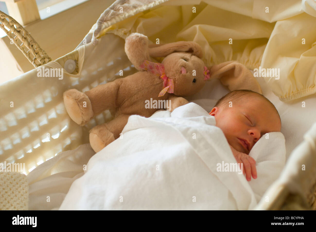 Schlafendes Baby in Moses Basket Stockfoto