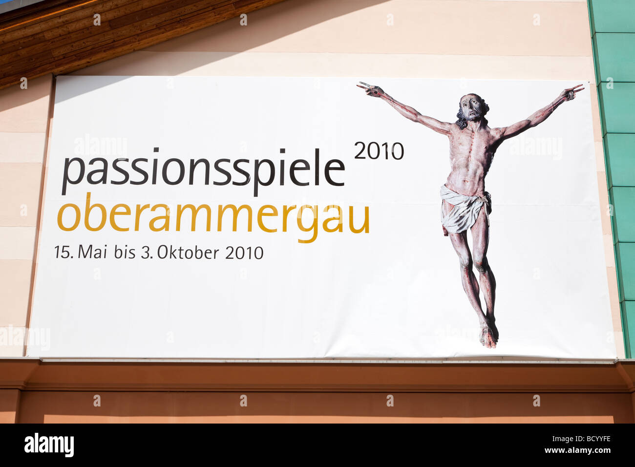 Oberammergauer Passion Play Theater Plakat 2010, Bayern, Deutschland Stockfoto