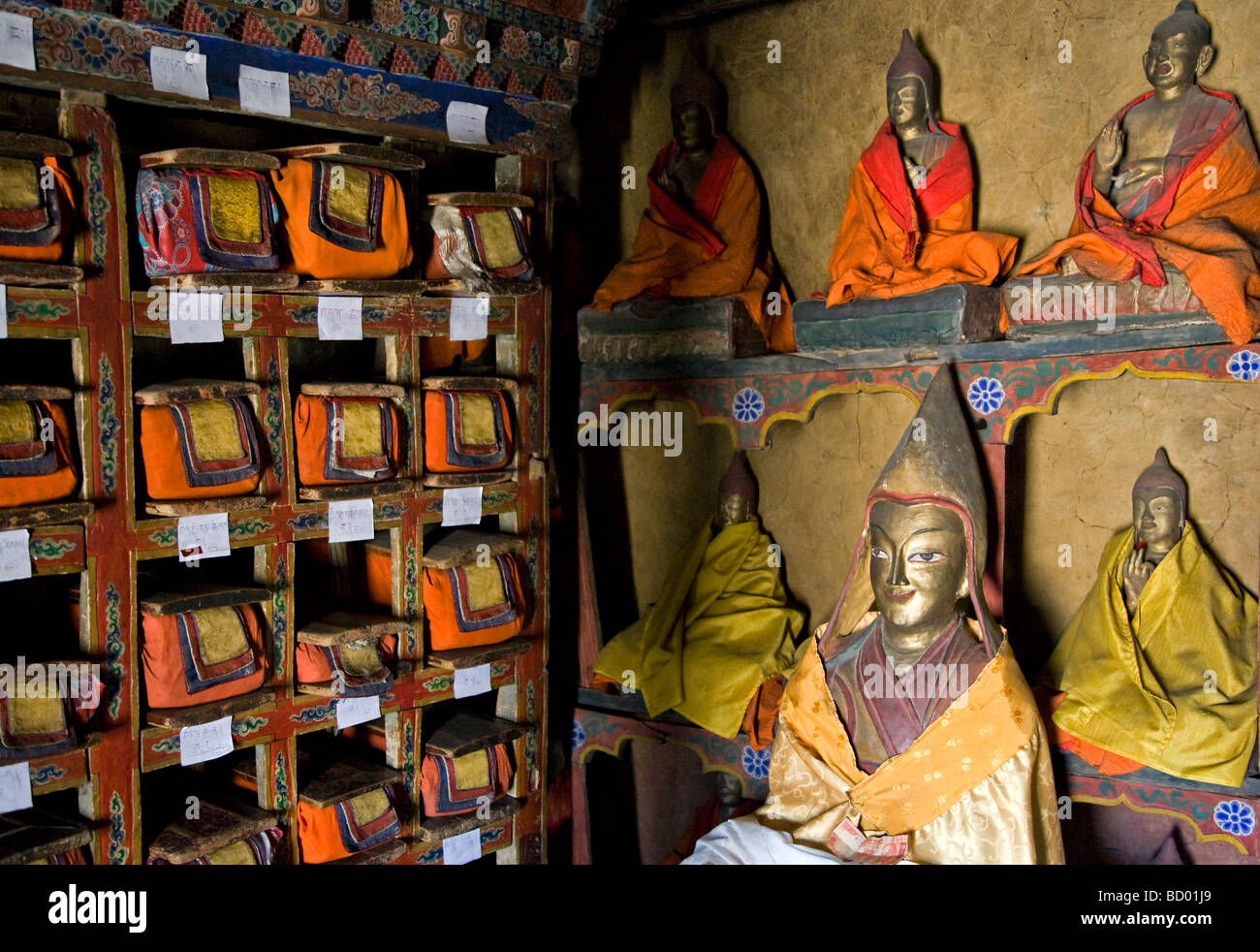 Thiksey Gompa Bibliothek. Ladakh. Indien Stockfoto