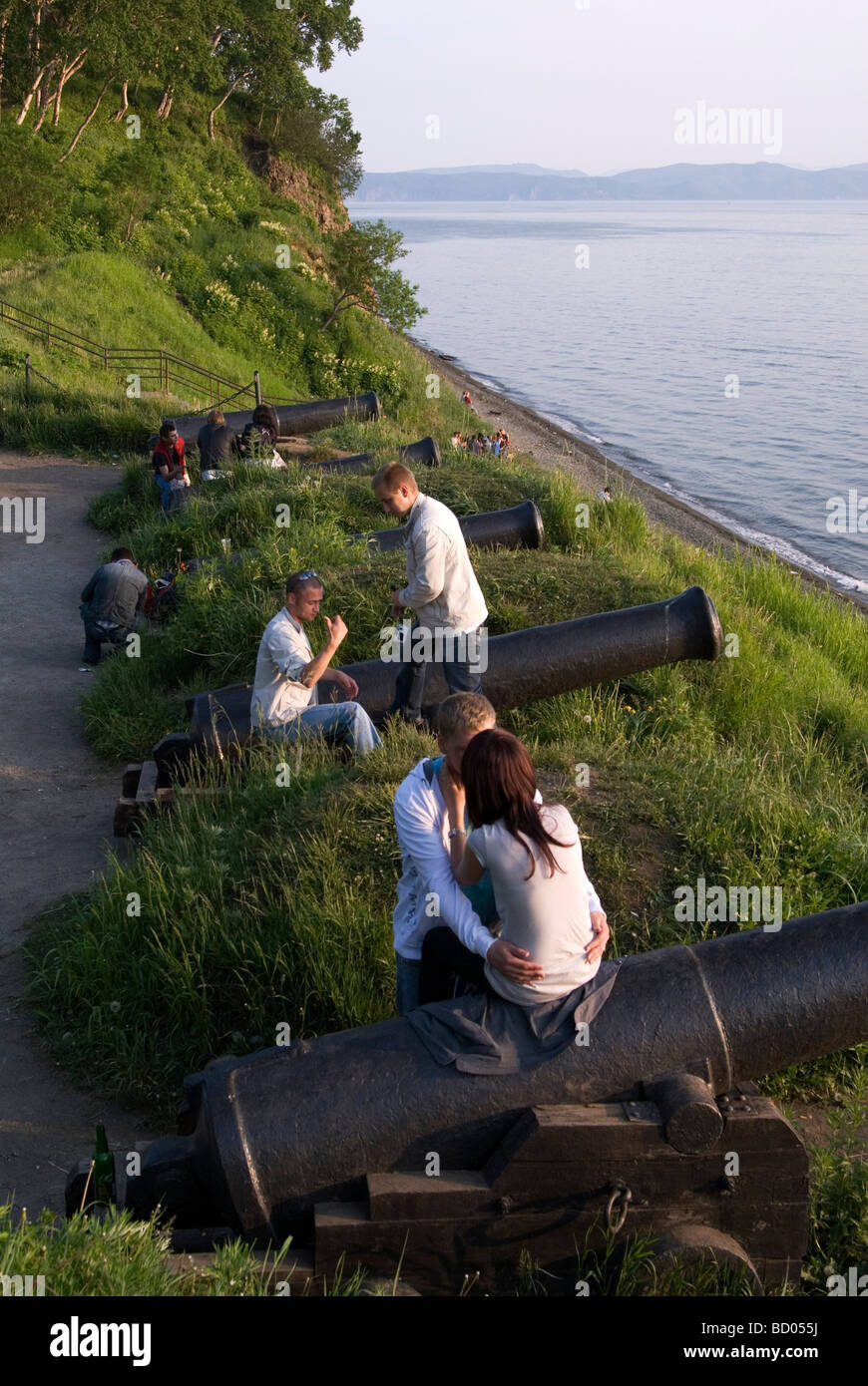 Krim Krieg Kanone Aussichtspunkt am Awatscha-Bucht, Petropawlowsk-Kamtschatski, Russland Stockfoto