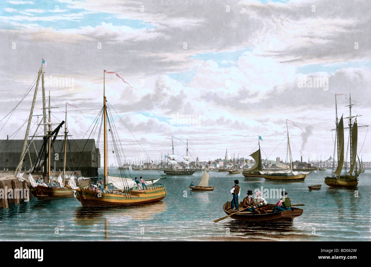 Boston, aus dem Schiff, Westende der Navy Yard, ca. 1833 Stockfoto