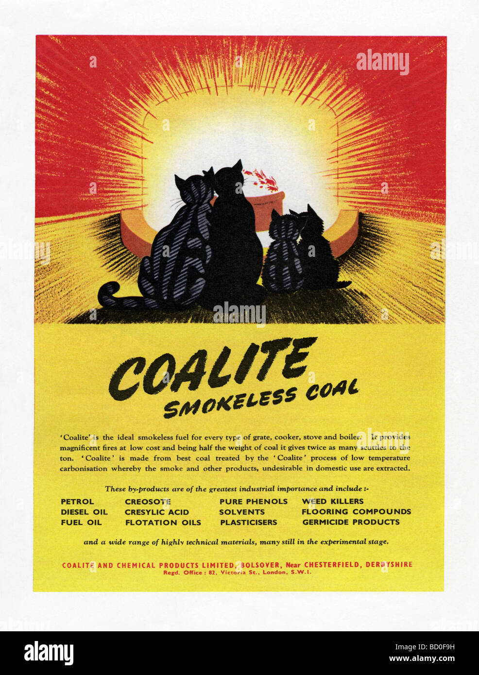 1951-Werbung für Coalite Smokeless Kohle Stockfoto