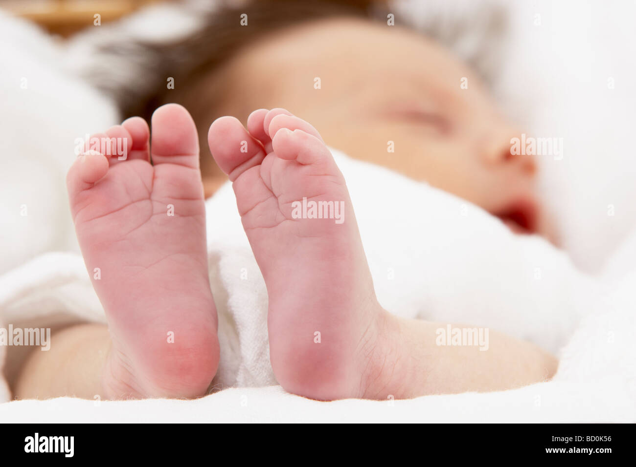 Detail der schlafen Babys Füße Stockfoto