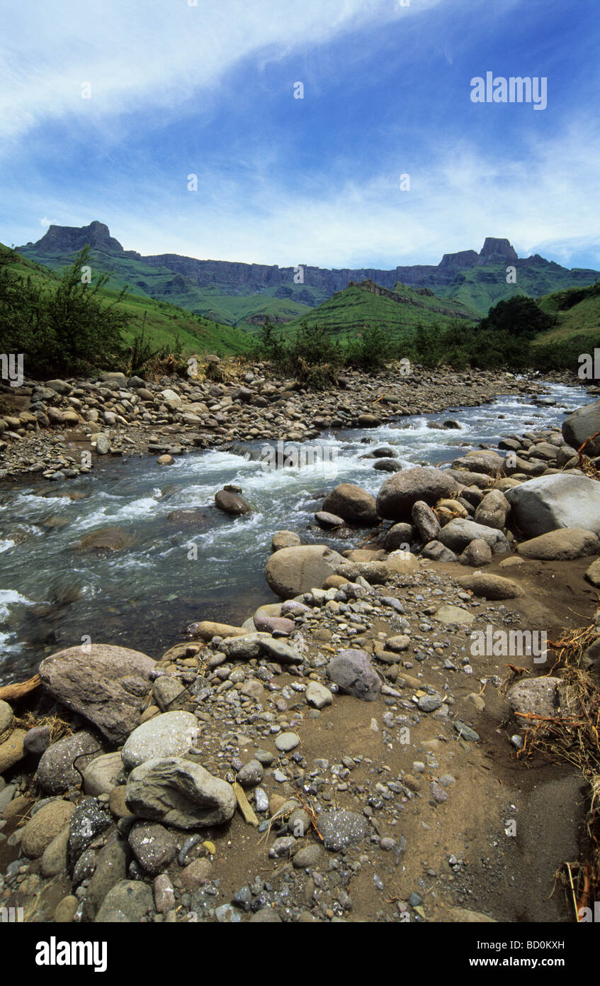 Royal Natal National Park, KwaZulu-Natal, Südafrika, Sehenswürdigkeiten, Drakensberg Aphitheater, Thukela Fluss, Landschaft, UNESCO, Weltkulturerbe Stockfoto