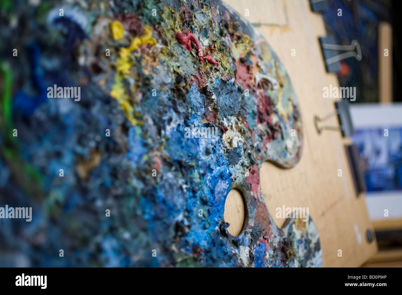 Palette eines Künstlers in einem studio Stockfoto