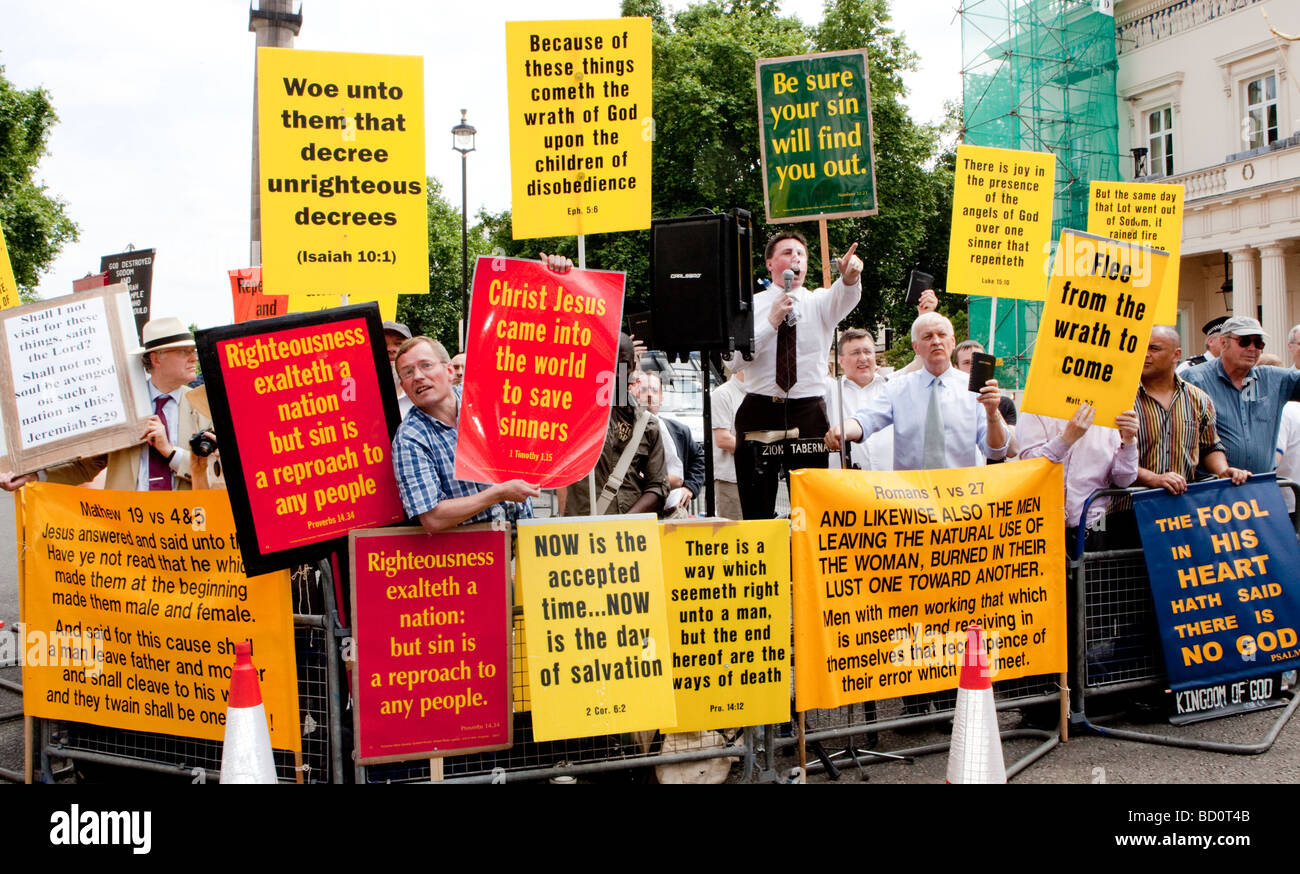 Religiöse Protest gegen Gay Pride London UK Europa Stockfoto