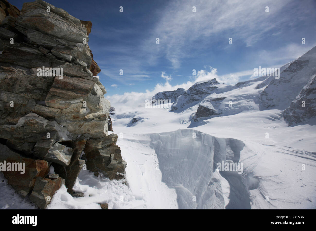 Schnee Landschaft, Bergpanorama, St. Moritz, Graubünden, Schweiz, Europa Stockfoto