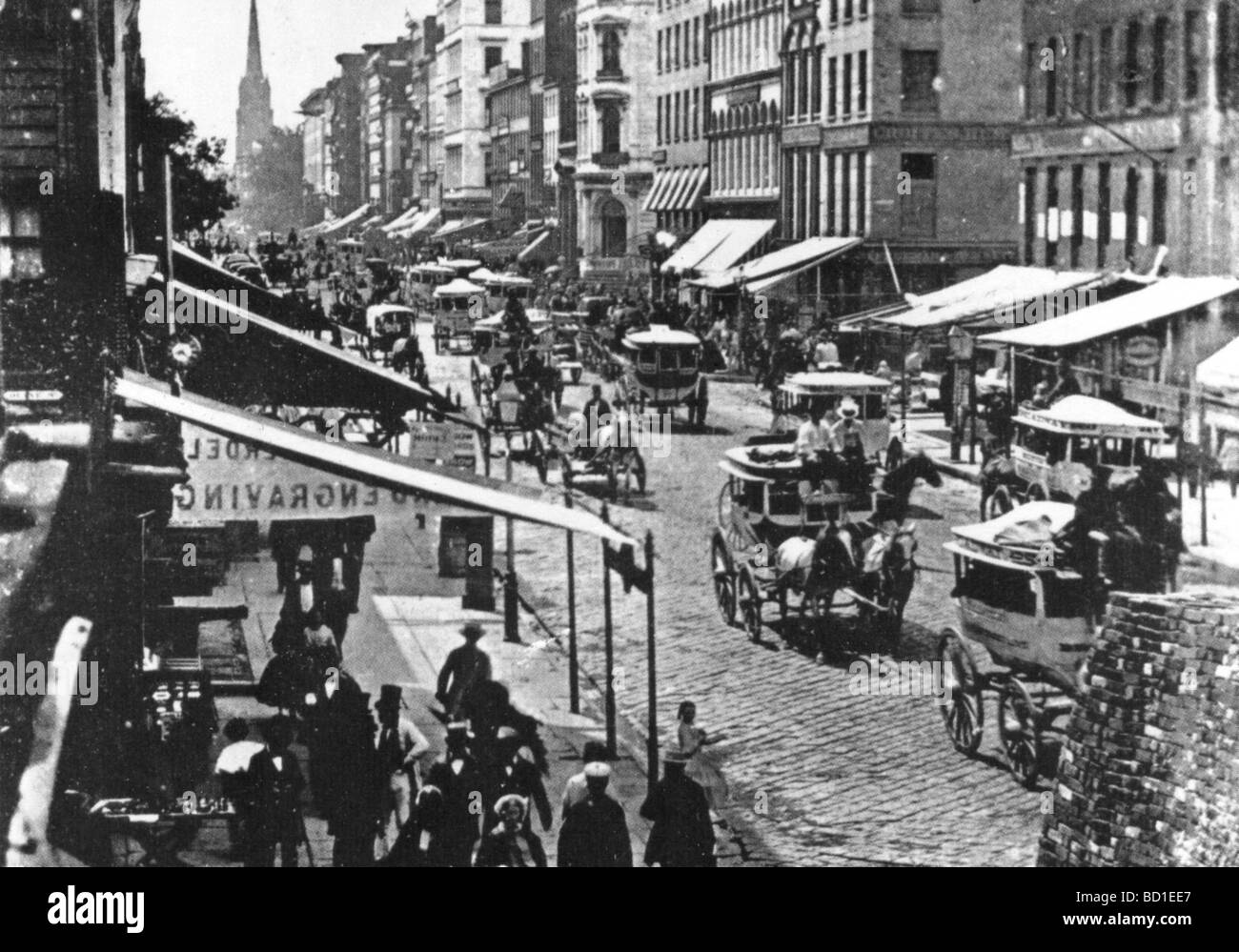 NEW YORK im Jahre 1870 - Broadway bei Duane Street Stockfoto