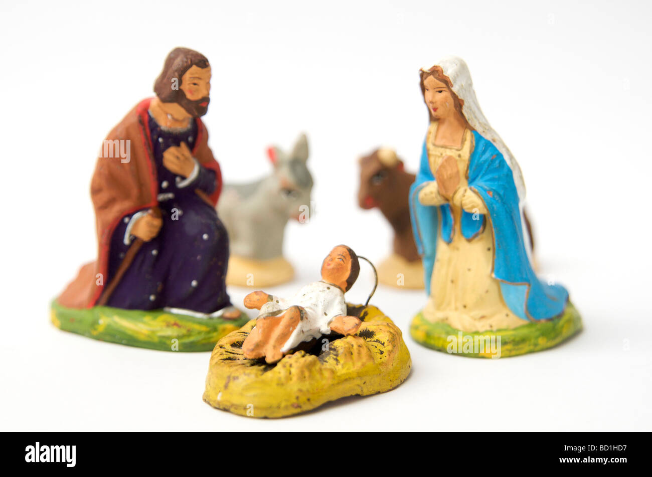 Krippe - Maria, Josef und Jesus zahlen - Weihnachtsschmuck Stockfoto