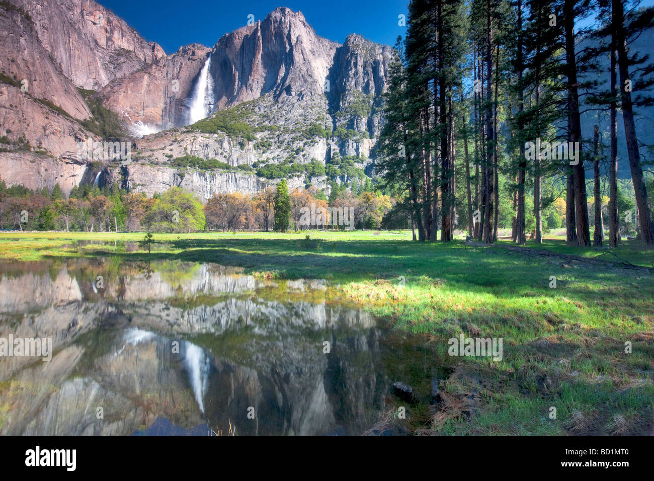 Yosemite Falls wider in Wasserbecken Yosemite National Park in Kalifornien Stockfoto