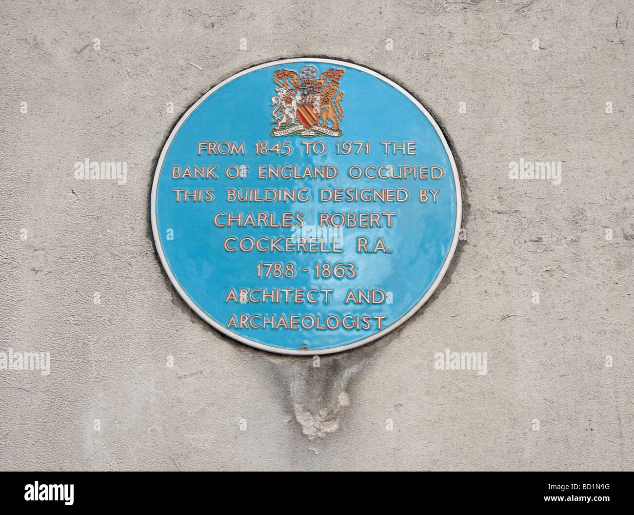 Plaque, die Kennzeichnung der Website der Bank of England kam es in Manchester, England Stockfoto