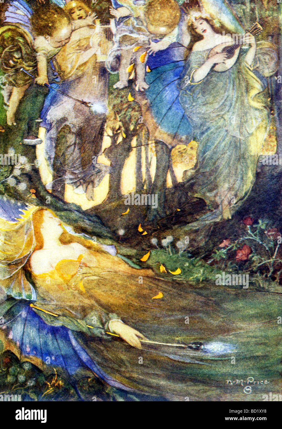 Feen erscheinen singen Titania (aus Shakespeares A Midsummer Night Dream), die Königin der Feen zu schlafen. Stockfoto