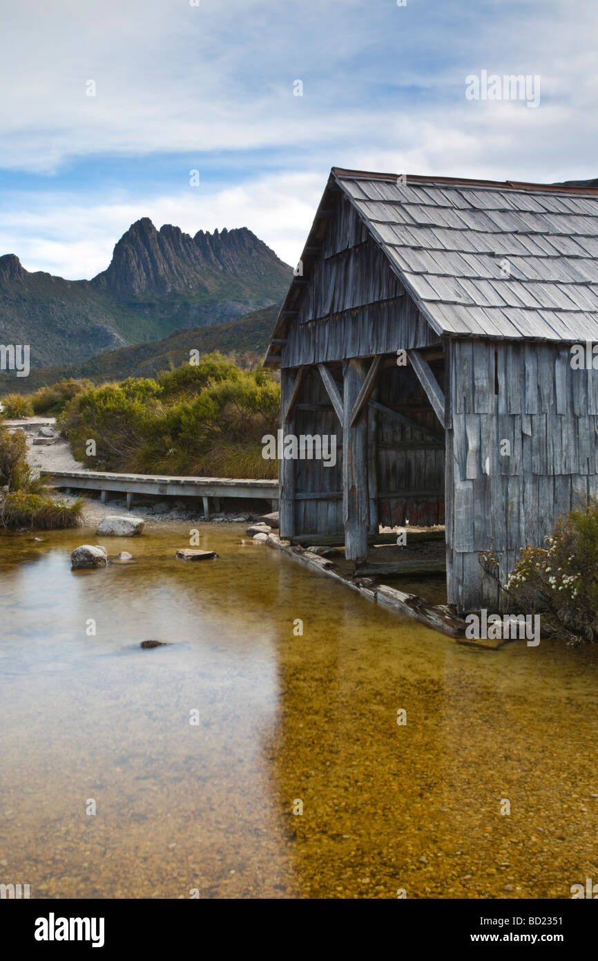 Boot Schuppen Dove Lake Cradle Mountain Australien Stockfoto