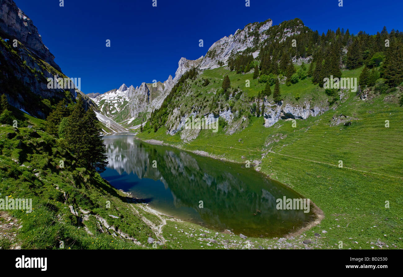 Umfassenden Überblick über den Fälensee Bergsee im Schweizer Alpstein Bereich Appenzell Schweiz Stockfoto