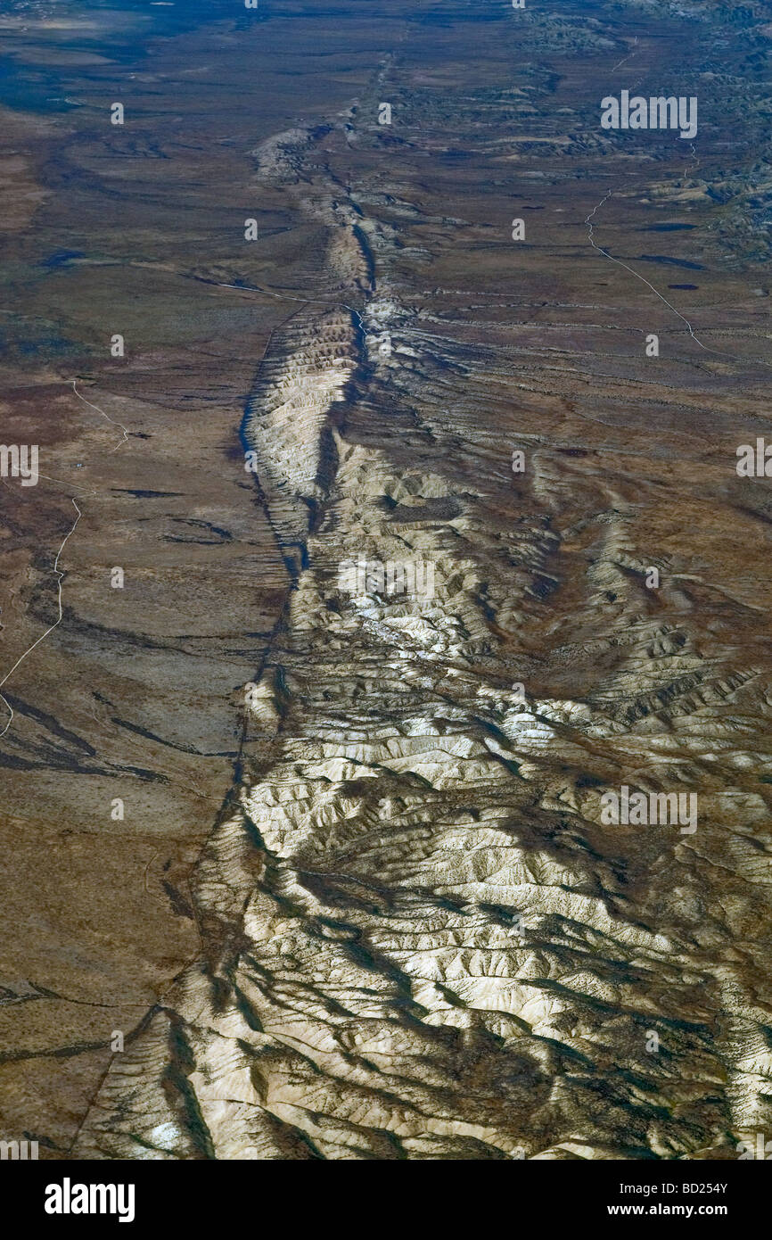 Luftaufnahme der San-Andreas-Verwerfung in der Carrizo Plain. Stockfoto