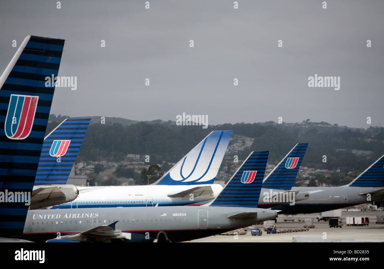 United Airlines Flugzeuge am Flughafen von San Francisco. Stockfoto