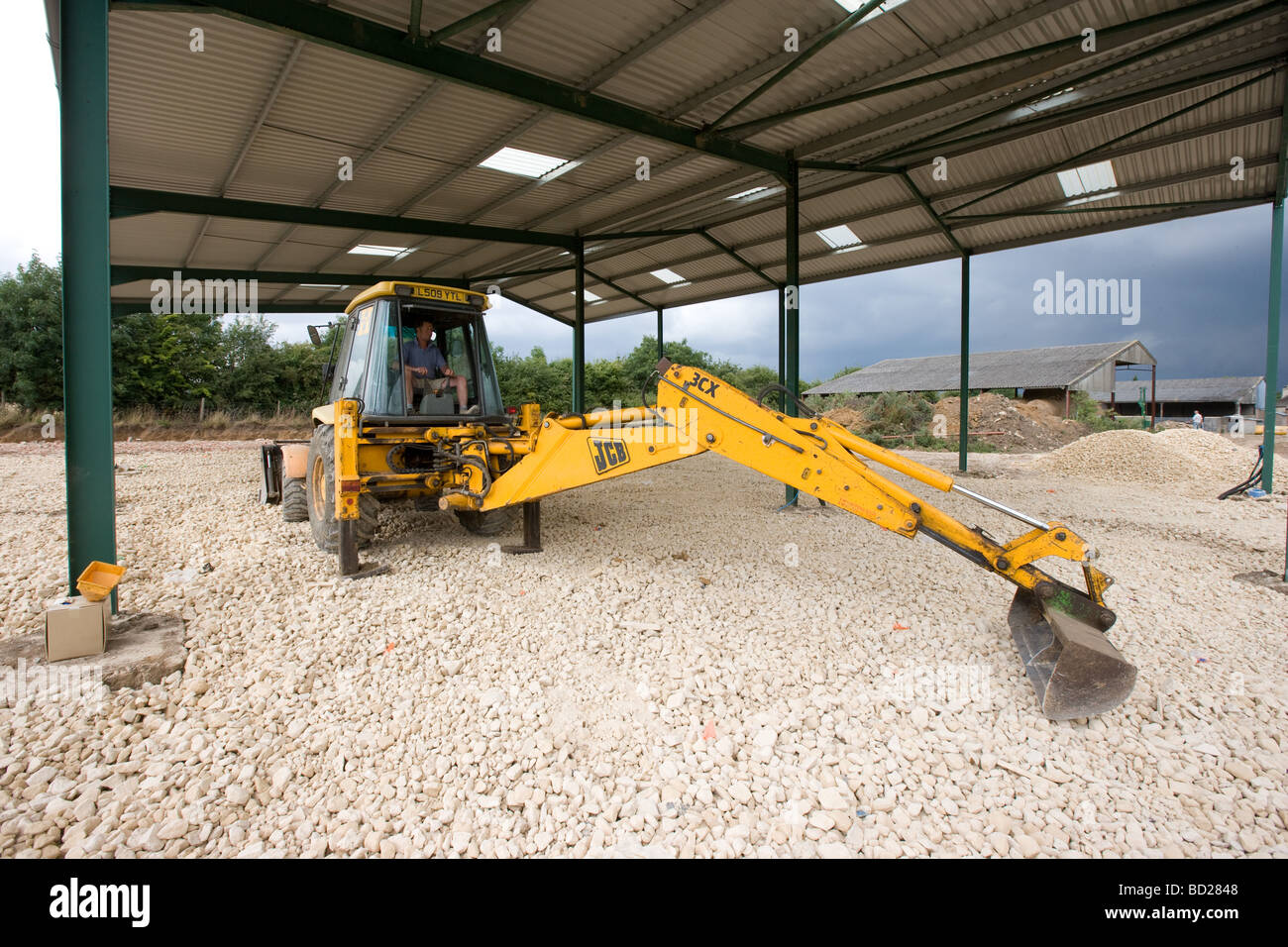 Die Bauarbeiten für eine neue landwirtschaftliche Halle Stockfoto