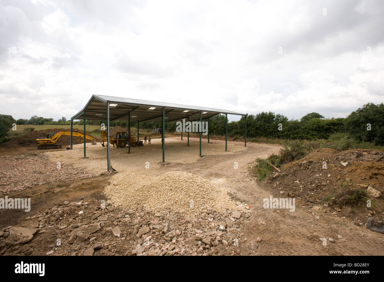 Die Bauarbeiten für eine neue landwirtschaftliche Halle Stockfoto