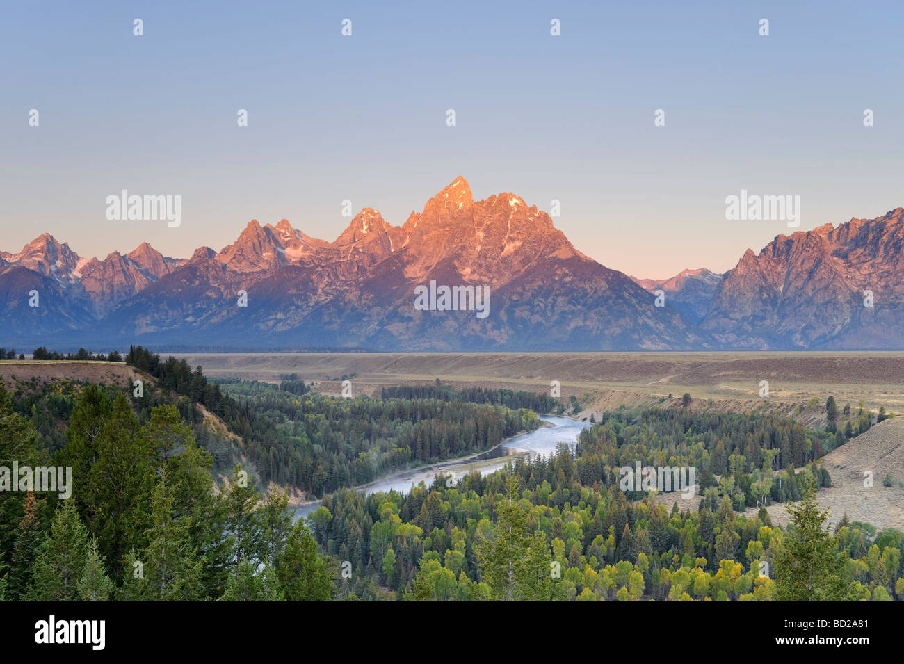 Snake River Overlook und Teton Mountain Range Grand Teton Nationalpark Wyoming USA Stockfoto