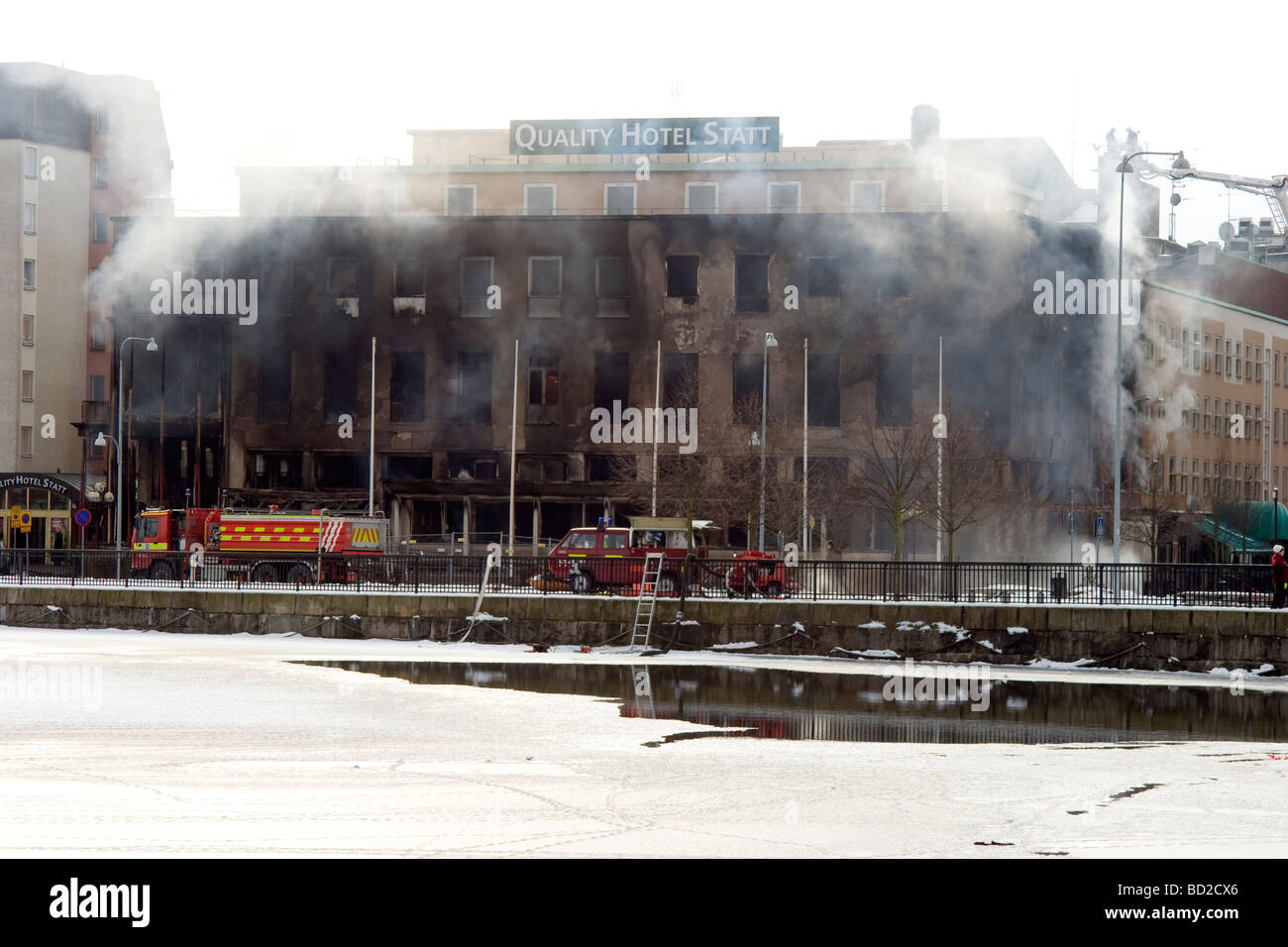 Hotel Cought durch Feuer Stockfoto