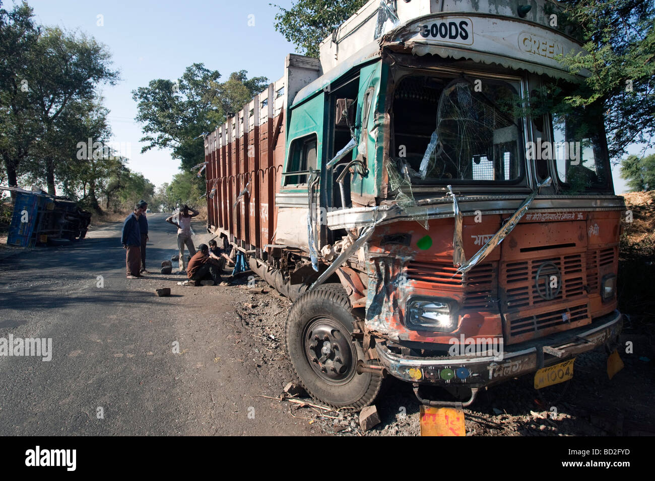 LKW-Verkehrsunfall in der Nähe von Ajanta Maharashtra, Indien Stockfoto