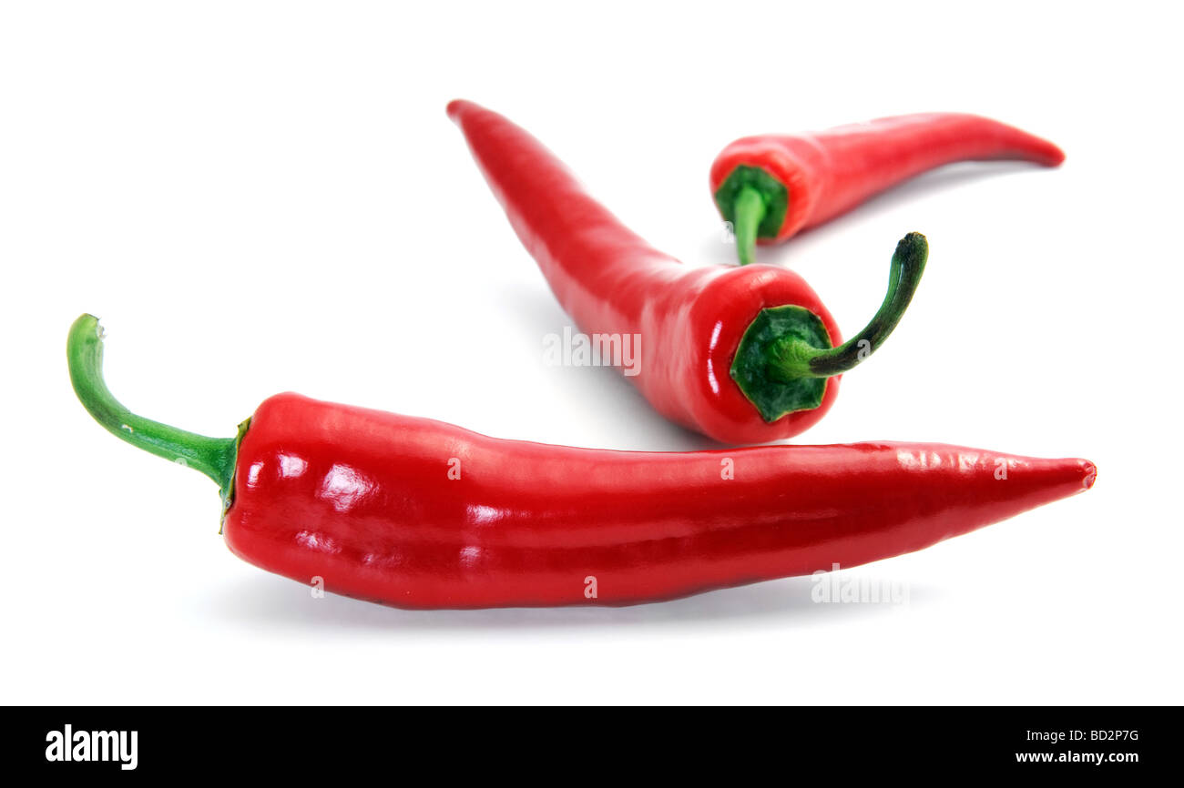 Hot Chili peppers auf weiß Stockfoto