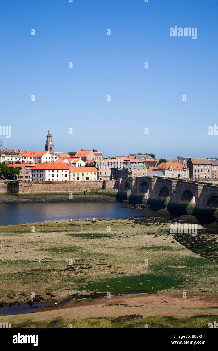 Alte Brücke bei Ebbe Berwick nach Tweed Northumberland England Stockfoto