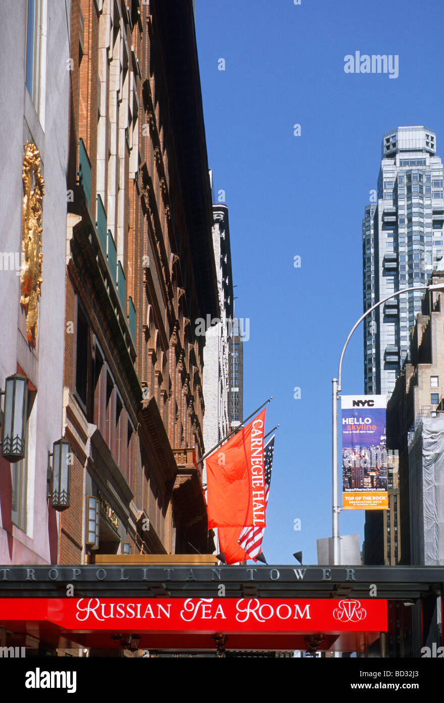 New York City Carnegie Hall und das Russian Tea Room Restaurant an der West 57th Street USA Stockfoto