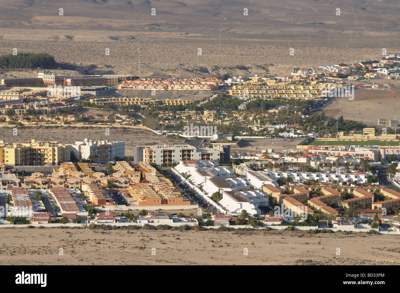 Luftaufnahme der Stadt Costa Calma, Kanarische Insel Fuerteventura, Spanien Stockfoto
