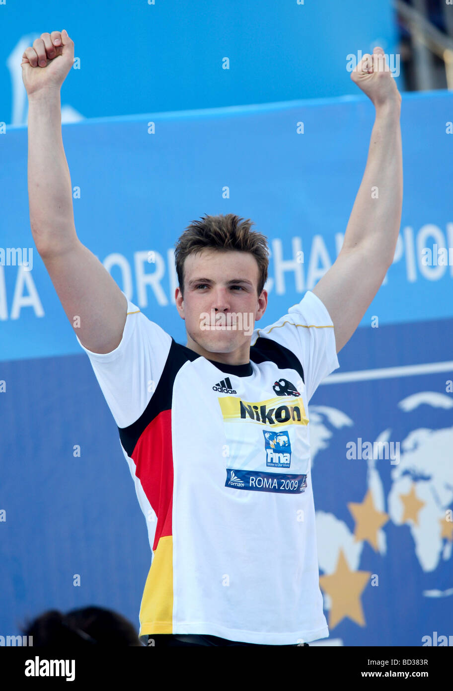 Paul Biedermann GER Sieger Männer s 400 m frei und einen neuen Weltrekord bei der FINA World Swimming Championships Rom Italien Stockfoto