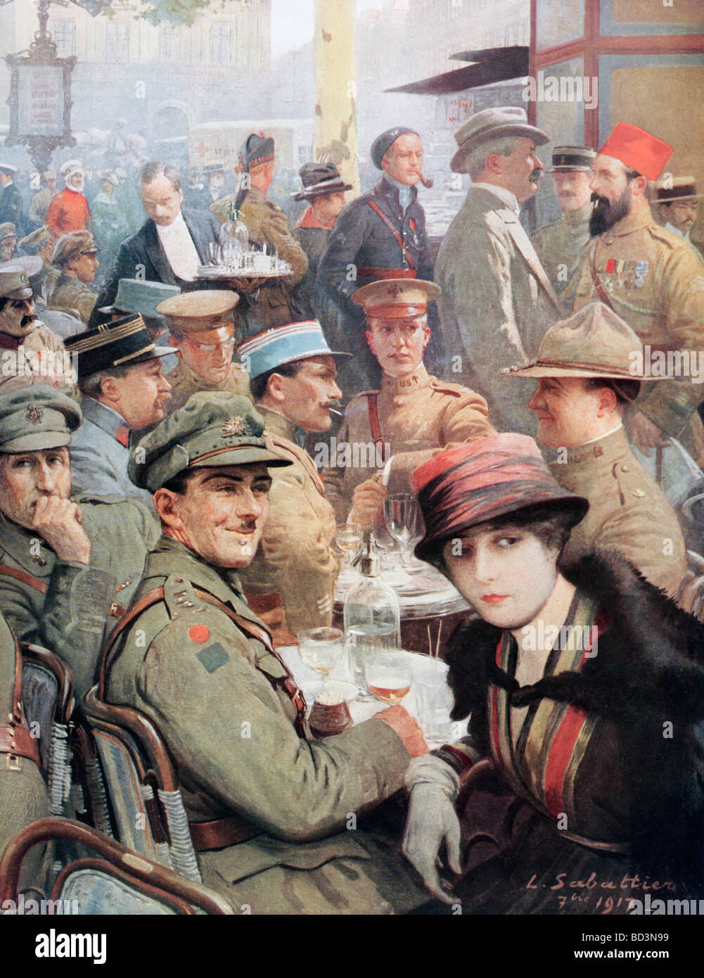 Paris, Frankreich.  Das Cafe De La Paix während des ersten Weltkrieges. Stockfoto