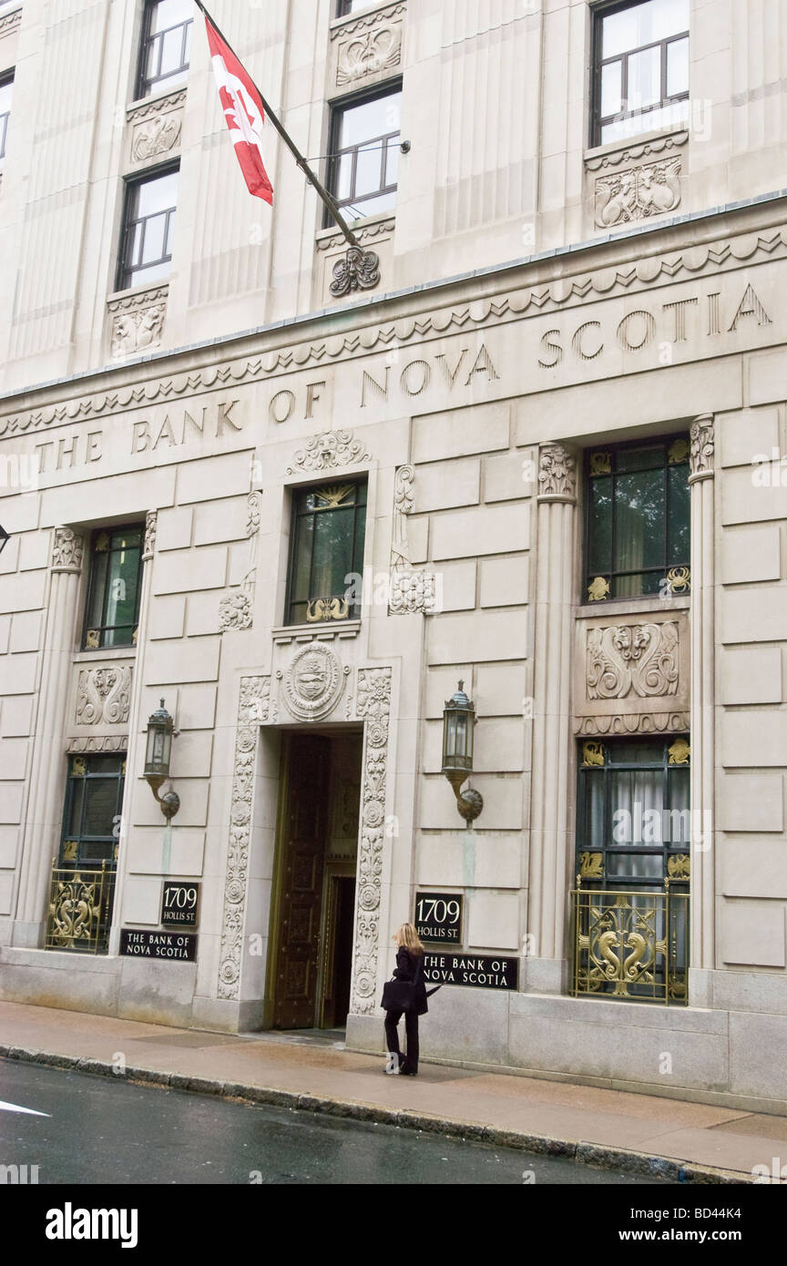 Bank of Nova Scotia Erbe Gebäudeeingang, Halifax, Nova Scotia, Kanada Stockfoto