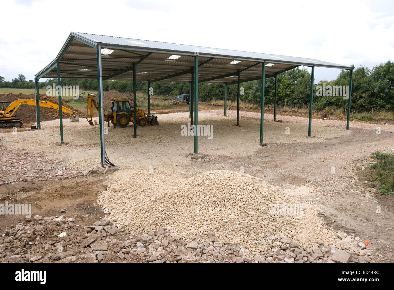 Die Bauarbeiten für eine neue landwirtschaftliche Halle Stockfoto