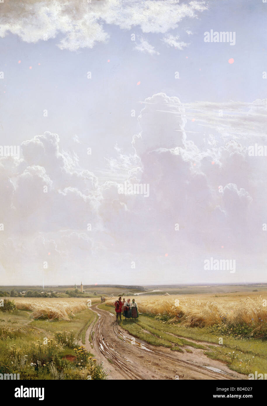 Bildende Kunst, Shishkin, Ivan Ivanovich, (1832-1898), Malerei, "Mittag, Landschaft in der Nähe von Moskau", 1869, Öl auf Leinwand, Tretjak Stockfoto