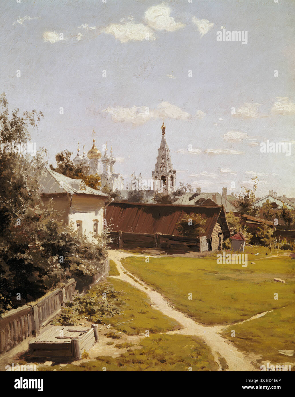 Bildende Kunst, Polenow, Vassili Dimitrewitch (1844-1927), Malerei "Moskau-Farm", 1877, Öl auf Leinwand, 49,8 x 38,5 cm, Tretyako Stockfoto