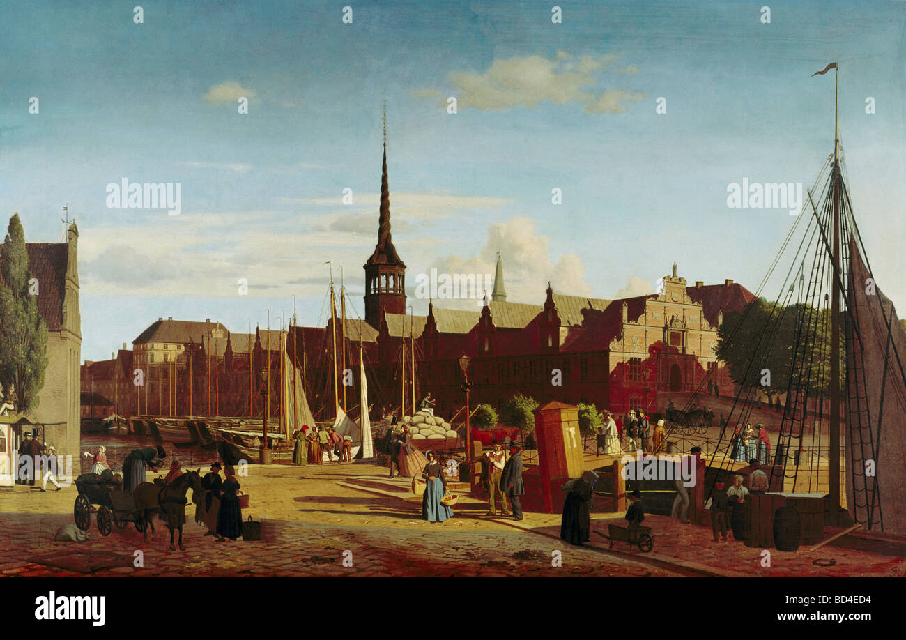 Bildende Kunst, Kornbeck, Peter (1837 – 1894), Malerei, Kopenhagen, alte Börse, Dänemark, historisch, Geschichte, Geographie, 19 Stockfoto