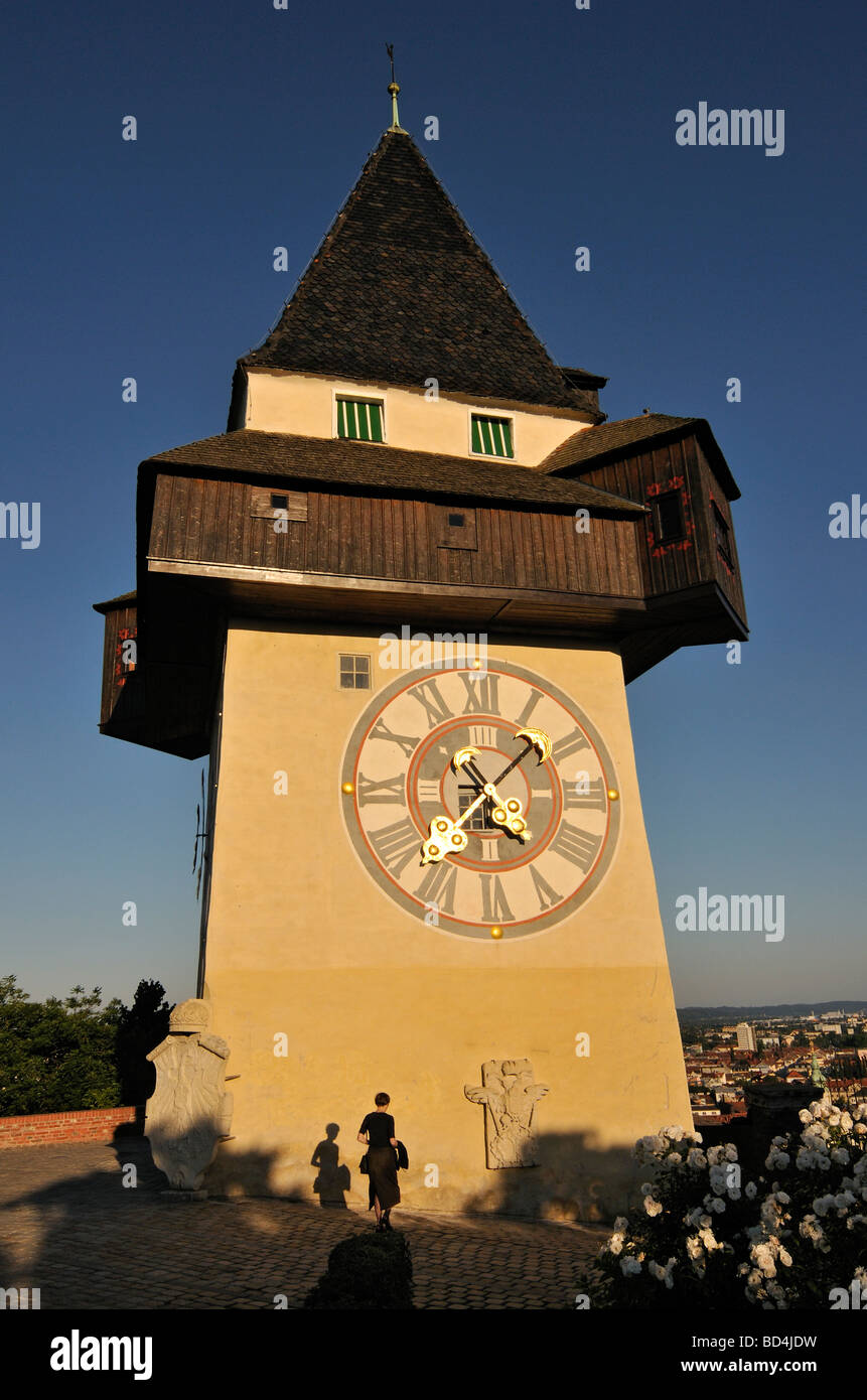 Uhrturm Uhrturm auf Grazer Schlossberg Hügel in Graz Steiermark Österreich Stockfoto