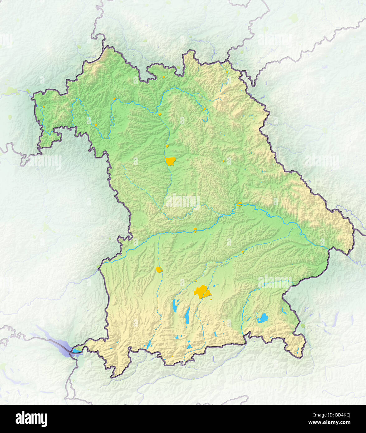 Bayern, schattierte Reliefkarte. Stockfoto