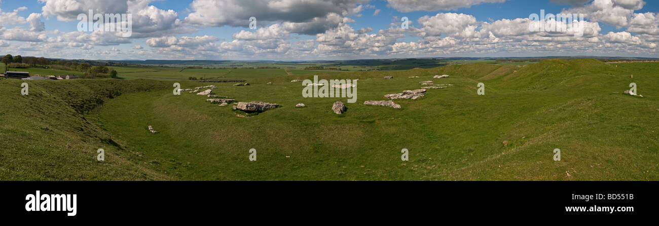 Panorama von Arbor Low neolithischen recumbent Stone Circle, in der Nähe von Buxton, Derbyshire, UK Stockfoto
