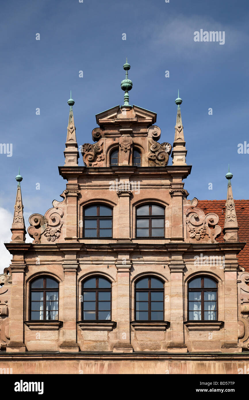 Spielzeugmuseum, Giebel, Renaissance, ehemalige Patrizierhaus, erbaut ca. 1517, Karlsstraße 13-15, Altstadt, Stadt der Nurember Stockfoto