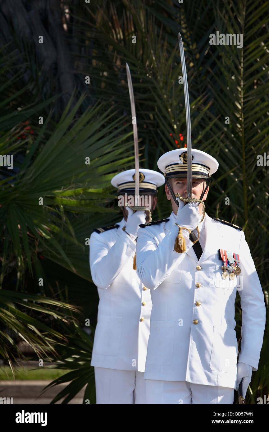 Militärparade auf der Promenade des Anglais Nizza Provence Alpes Cote d Azur französische Riviera Frankreich Stockfoto