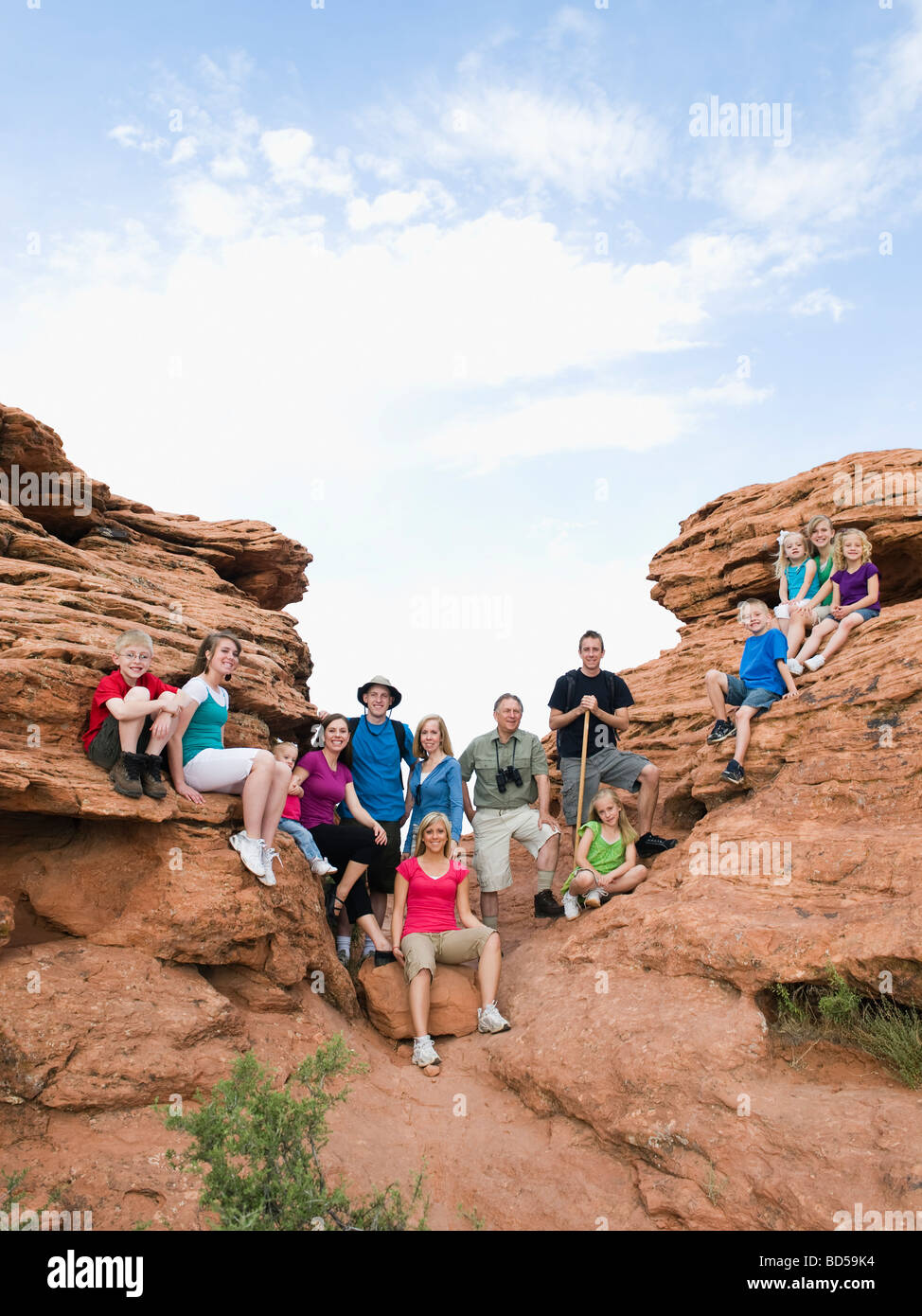 Eine große Familie auf Urlaub am Red Rock Stockfoto