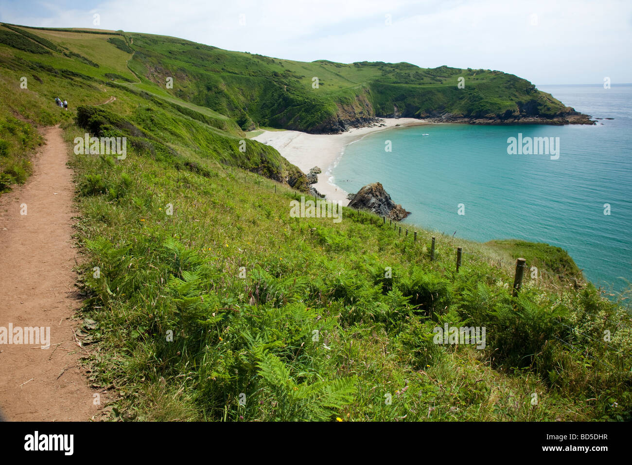 Küstenweg über Lantic Bucht in der Nähe des Dorfes Polruan in Cornwall, Großbritannien Stockfoto