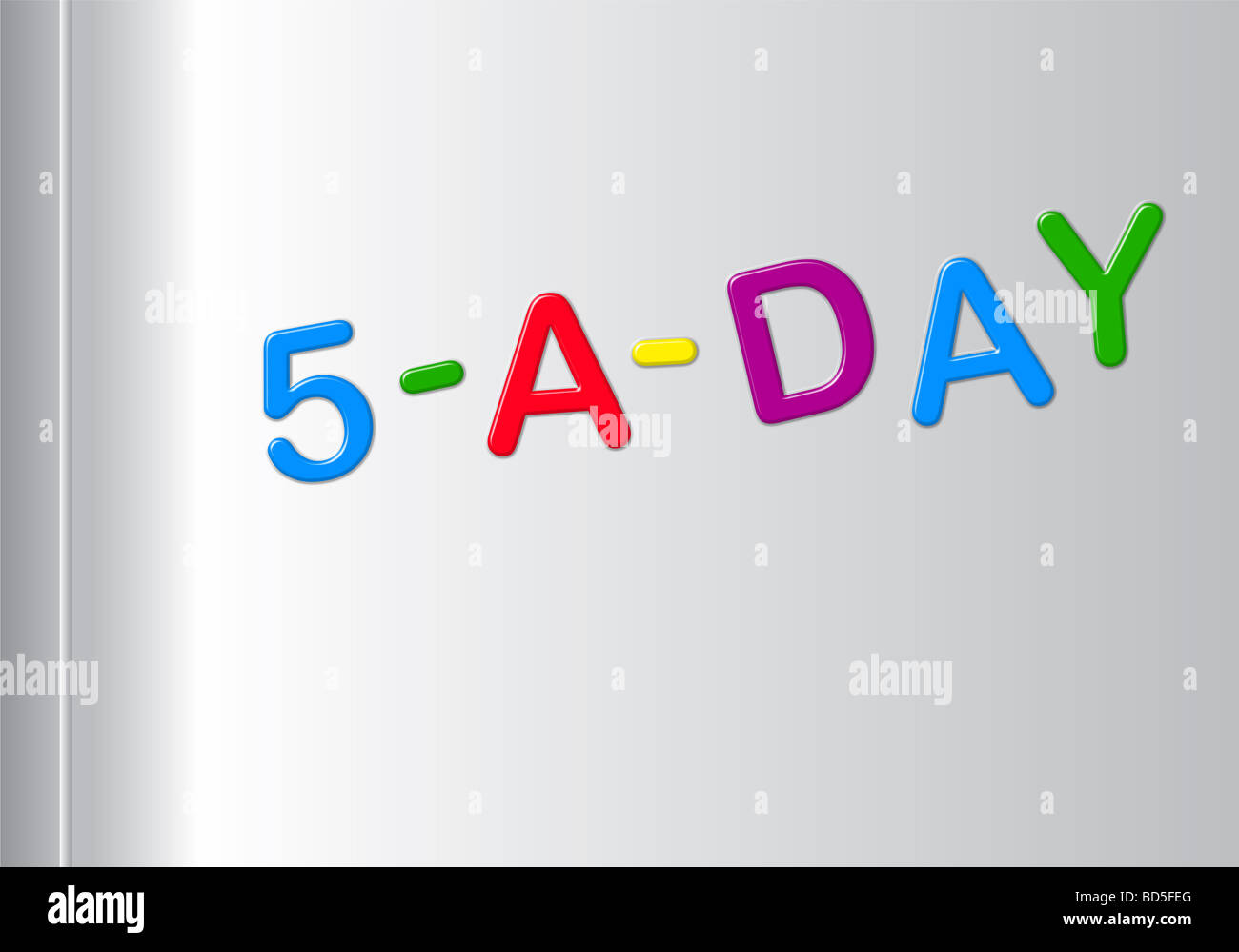 Weißen Kühlschranktür mit Magneten machen Motto "5-A-DAY" Stockfoto