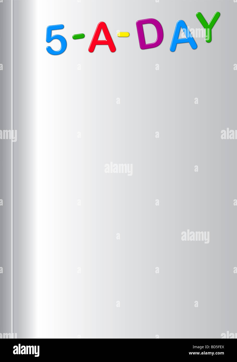 Weißen Kühlschranktür mit Magneten machen Motto "5-A-DAY" Stockfoto