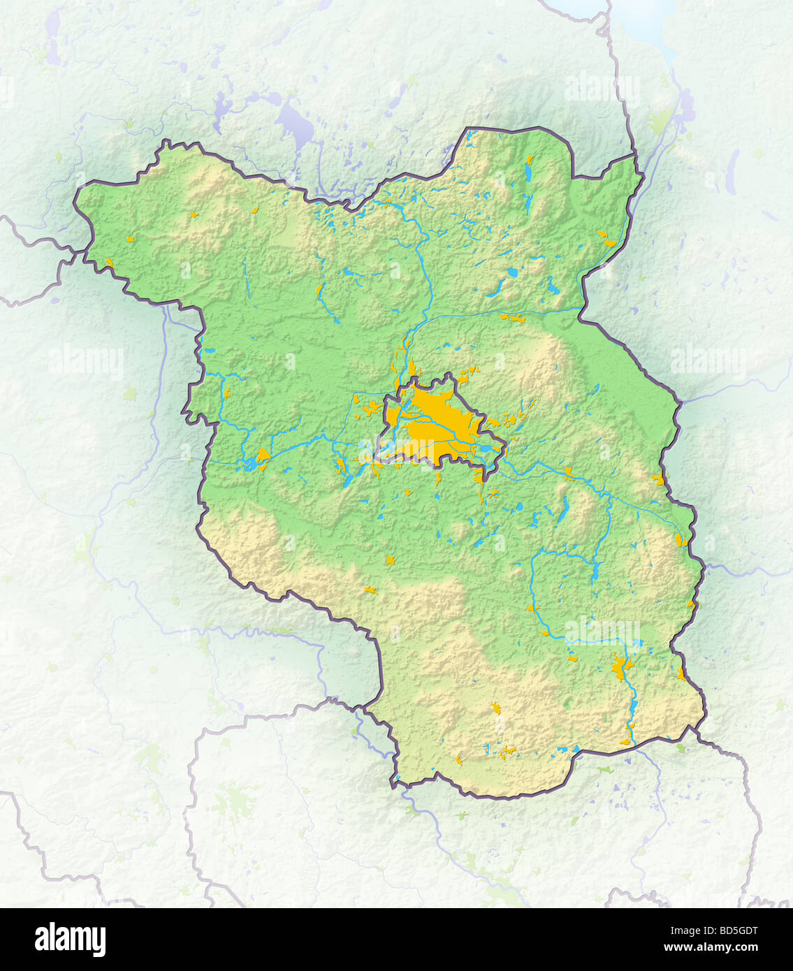 Brandenburg, schattierte Reliefkarte. Stockfoto